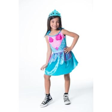 Imagem de Fantasia Infantil Sereia com Tiara, Tamanho GG, 100% Poliéster, para 12-14 Anos, Inclui Vestido e Coroa