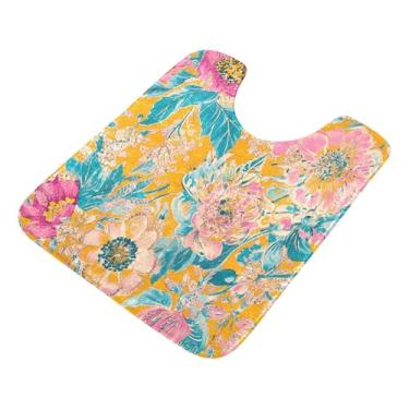 Imagem de Burbuja Tapete de banheiro com flores, tapete de banho absorvente de pelúcia macio, base antiderrapante para piso de banheiro, oval em forma de U