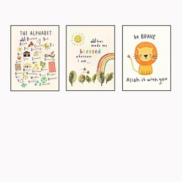 Imagem de PHWWDSUQA Decoração de parede de arte infantil islâmica, tela boho, para quarto infantil, sala de aula, decorações para casa, 40 x 61 cm, sem moldura