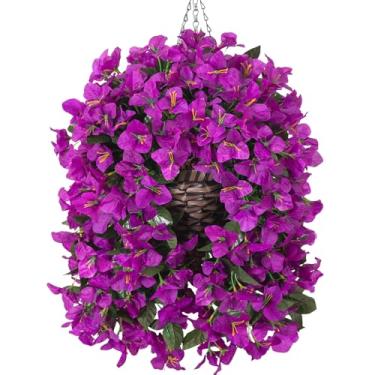 Imagem de Ivydale Cesta suspensa de flores artificiais buganvílias para decoração de primavera ao ar livre, 3 peças de flores de seda, plantas falsas, videiras longas parecem realmente resistentes a UV para
