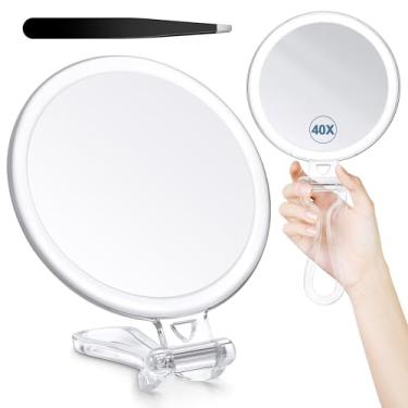 Imagem de B Beauty Planet Espelho de aumento 40X para viagens com alça, espelho de mão com ampliação de 1 x 40 x dupla face para maquiagem, espelho de viagem para mesa de 12 cm