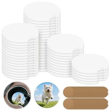 Imagem de Porta-copos de carro de sublimação 50 peças em branco azulejos de cerâmica a granel, porta-copos de carro de cerâmica de 6 polegadas com entalhe de dedo para facilitar a remoção de 50 adesivos de