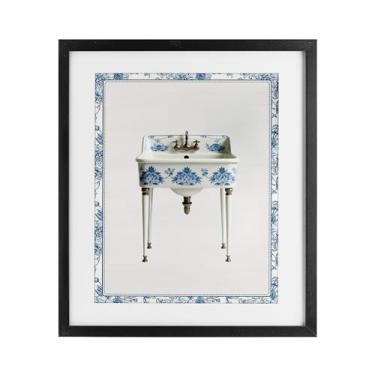 Imagem de Stupell Industries Impressão emoldurada preta para pia chinoiserie vintage sob vidro, design por letras e forrado, 40,6 x 33,5 cm