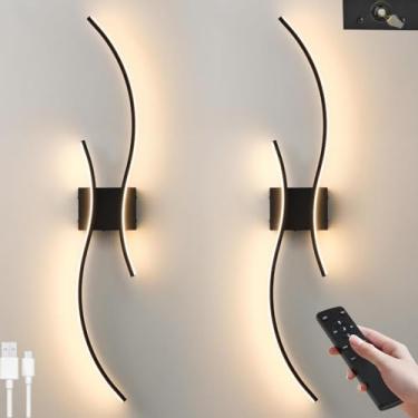 Imagem de Arandela de parede LED interna com interruptor, 3 temperaturas de cor, design moderno e criativo com chifres, 16W, ideal para cabeceira, quarto e sala de estar, cor preta.