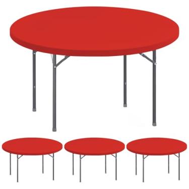 Imagem de Pacote com 4 toalhas de mesa redondas de 122 cm para mesa, elástica, impermeável, elástica, lavável, dobrável, toalha de mesa de piquenique, pátio, elastano, para jantar, casamento, banquete e festas