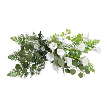 Imagem de predolo Arranjo floral artificial para arco de casamento, folhagens e guirlanda de lírios-de-cálice para recepção e cadeiras de casamento.