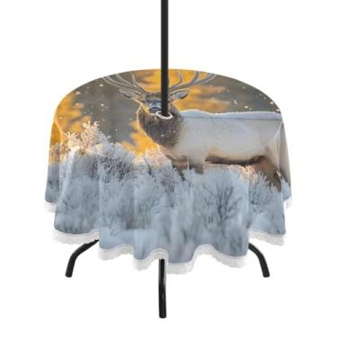 Imagem de CEBUGI Toalha de mesa redonda para ambientes externos, alce, impermeável, com furo Umberlla, capa de mesa lavável para pátio, cozinha, sala de jantar, 152 cm