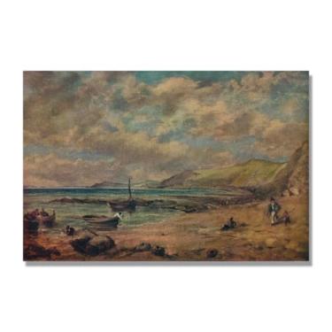 Imagem de NHLDZYH Arte em tela de paisagem estilo Constable, (praia de Chesil), pintura romântica do campo inglês, decoração de parede texturizada com pincelada pesada. Tela de 80 x 120 cm - 31,5 x 47,3 pol