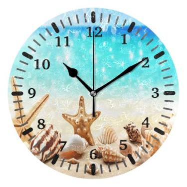 Imagem de CEBUGI 1 relógio de parede estrela-do-mar, 1 relógio de parede, operado por bateria, relógios de parede silenciosos, sem tique-taque, para cozinha, banheiro, quarto, escritório, decoração 25,4 cm