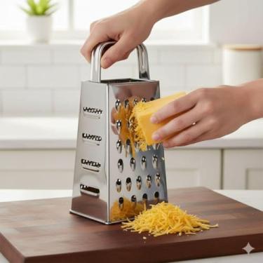 Imagem de Ralador 4 Faces Aço Inox 18cm Multiuso - Rala Queijo Legumes Frutas Chocolate - Corte Fino Grosso Fatiador - Utensílio Cozinha Durável Antiferrugem Prático Eficiente