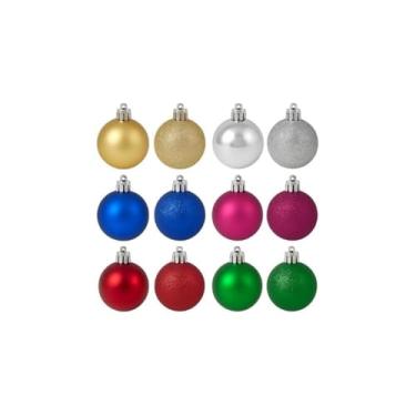 Imagem de Kit com 30 Bolinhas Texturizadas de Natal, 6cm, Azul, Polipropileno, 4 Texturas Diferentes, com Cordinha 17cm, para Árvore e Decoração