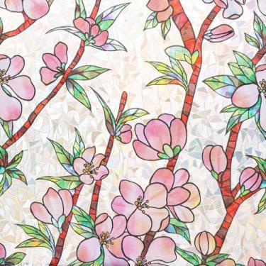 Imagem de Película para janela de privacidade com aderência estática prisma 3D flor de pêssego decorativo arco-íris vidro matiz porta matizes controle de calor anti UV adesivo capa reutilizável, 44,5 cm x 199,9