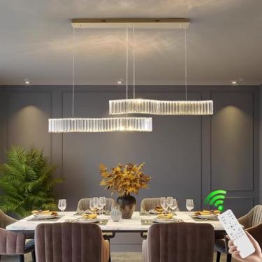 Imagem de Lustre de cristal com luz pendente decorativa e dimerizável, 2 lâmpadas LED modernas, altura ajustável, ideal para mesa de jantar, bar, hotel, cozinha, ilha, mesa de bilhar e outras aplicaçõ
