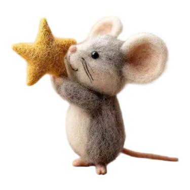 Imagem de predolo Ratinhos de feltro feitos à mão com estrela, miniaturas de ratinhos para decoração de interiores, estatueta encantadora para lareira e festas de fim, Style B