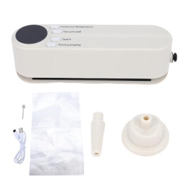Imagem de SPYMINNPOO Seladora a Vácuo, Máquina Seladora de Alimentos Portátil Recarregável Totalmente Automática de 60Kpa, Selagem Rápida Com Controle de Temperatura de 3 Níveis para Armazenamento (Bege)