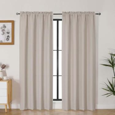Imagem de Lecloud Cortinas cáqui Bessie para sala de estar, 2 peças, 2 peças, cortinas de quarto com dois bolsos de haste, filtragem de luz, cortinas texturizadas de linho sintético para sala de jantar, cada