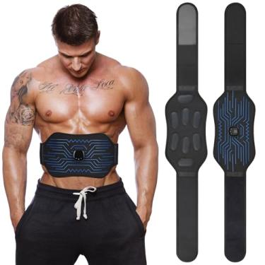 Imagem de Estimulador ABS – Aprovado pela FDA, Estimulador TENS & EMS – Cinto de treinamento abdominal portátil, equipamento de treino esportivo, preto, azul