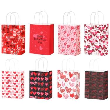 Imagem de 32 sacos de presente de dia dos namorados com alças a granel 21 cm x 7,6 cm x 15 cm sacos de papel de tamanho pequeno vários usos sacos de papel kraft para lembrancinhas de festa, troca de sala de