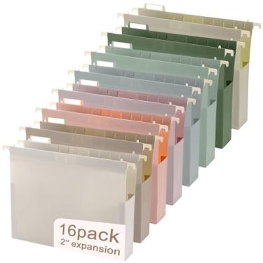Imagem de gisgfim Pacote com 16 pastas de arquivo de plástico para pendurar, tamanho carta de 5 cm, pastas expansíveis com abas, capacidade extra, pastas penduradas, resistentes para arquivos, projetadas para