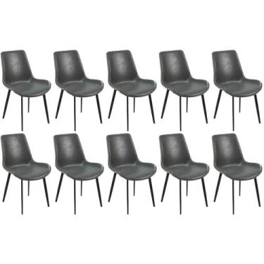 Imagem de Kit 10 Cadeiras de Jantar Estofada Chicago Base Metal - Cinza Escuro -