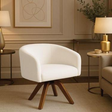 Imagem de Poltrona Sala Base Giratória Madeira Arielle Bouclê Off White D03 - D'