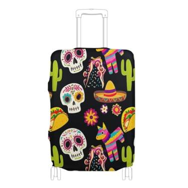 Imagem de Joisal Capa protetora de mala personalizada colorida caveira mexicana preta protetora colorida manga de viagem para viagem, P, serve para capa de 45 a 50 cm, Caveira mexicana colorida preta, L 26-28
