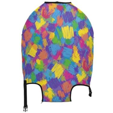 Imagem de Joisal Capa de bagagem colorida para viagem protetora de viagem elástica colorida roxa amarela escova essencial de viagem para mulheres, Pincel amarelo roxo colorido, XL, Fits 29-32 Inch Case, Capa de