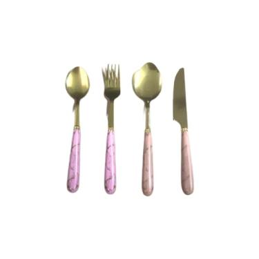 Imagem de Conjunto De Talheres Com Acabamento Dourado, Conjunto De Faca, Garfo E Colher Da SéRie Gold Em AçO InoxidáVel(Rosa,Sem Suporte)