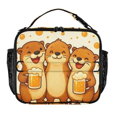 Imagem de Joisal Lancheira alegre de desenho animado bege para mulheres, meninas, lancheira masculina e infantil, lancheira para trabalho, reutilizável, bolsa térmica para adultos