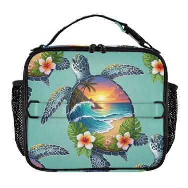 Imagem de Joisal Lancheira verde com paisagem de tartaruga marinha para mulheres, meninas, lancheira masculina e infantil, lancheira para trabalho, bolsa térmica para meninos
