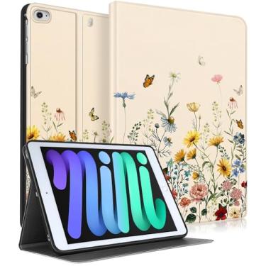 Imagem de Wazzasoft for iPad mini 5th 2019/Mini 4th 2016 Case - Women Girls Cute Smart Folio Cover (Auto Wake/Sleep) with Build-in Pencil Holder for Apple Tablet Soft TPU Protective Cover,Vintage Flowers