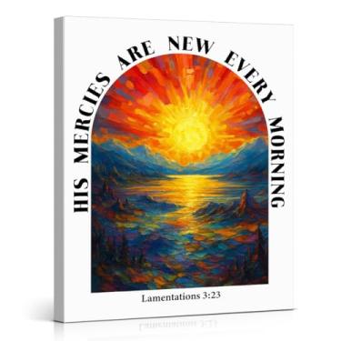 Imagem de Impressão de arte de parede em tela com versículo da Bíblia, Christian His Mercies Are New Every Morning Scripture Poster Picture Art Framed for Home Bedroom Living Room Decor 20x25 cm
