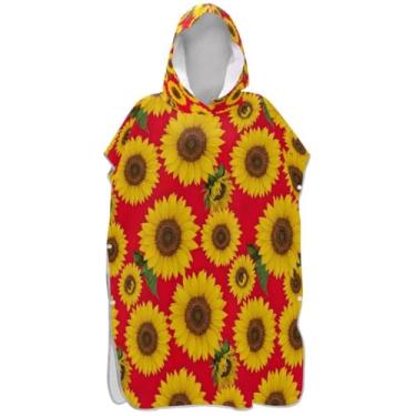 Imagem de Joisal Poncho de surf para adultos trocador com capuz toalha de natação bonito reutilizável vintage amarelo girassol vermelho unissex poncho adulto com capuz
