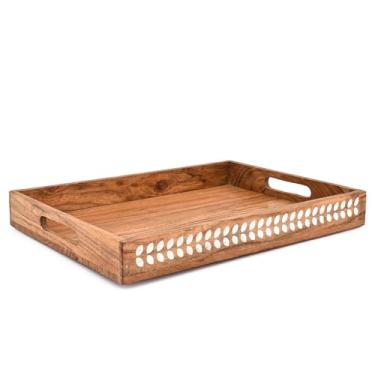 Imagem de NIRMAN Travessa rústica grande retangular para servir com alças laterais para cozinha, sala de estar, banheiro e bancada (40 x 30 x 5 cm)