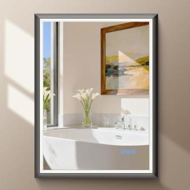 Imagem de USHOWER Espelho de banheiro LED 22X30 com luzes, espelho prata sem cobre de 4 mm, antiembaçamento, regulável, espelho de banheiro iluminado para parede, função de memória, à prova de estilhaçamento
