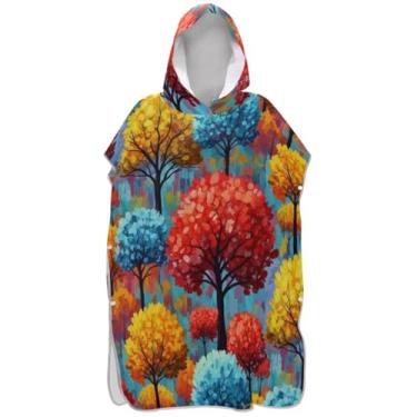 Imagem de Joisal Poncho de surfe trocador roupão adulto praia moletom toalha floral leve homens mulheres poncho com capuz árvore colorida