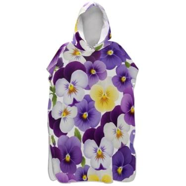 Imagem de Joisal Poncho de surfe leve trocador roupão adulto praia moletom com capuz toalha flores roxo homens mulheres poncho com capuz