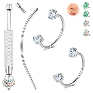 Imagem de ZS G23 Anel de nariz em ferradura de titânio 20G 8 mm - Joia corporal hipoalergênica para nariz, lábios, orelhas, hélice, concha, cartilagem - Brincos de zircônia cúbica com encaixe de inserção, Inner