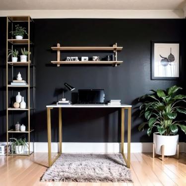 Imagem de Escrivaninha Industrial para Home Office – Mesa para Notebook e Computador com Estrutura em Ferro e Tampo MDF(DOURADO COM BRANCO)