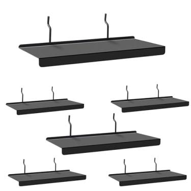 Imagem de JUGGHOME Prateleiras Pegboard, organizador de armazenamento de parede de metal preto, 25 x 10 cm, conjunto de 4, suporte de exibição resistente para organização (preto, 6 peças)