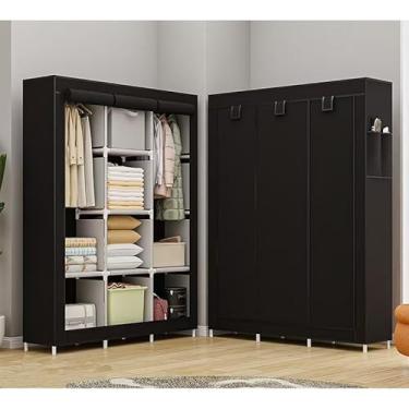 Imagem de Guarda-Roupa Dobrável Portátil com Zíper – Armário Organizacional Multifuncional para Roupas, Calçados e Acessórios(Preto,Solteiro)