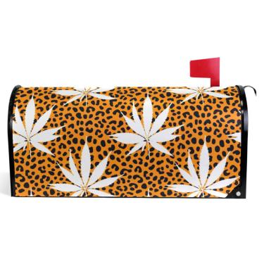 Imagem de TSENQUE Capas decorativas para caixa de correio magnética, envoltórios de caixa de correio de vinil, à prova de intempéries, decoração de caixa de correio de férias, laranja, preto, leopardo, folhas