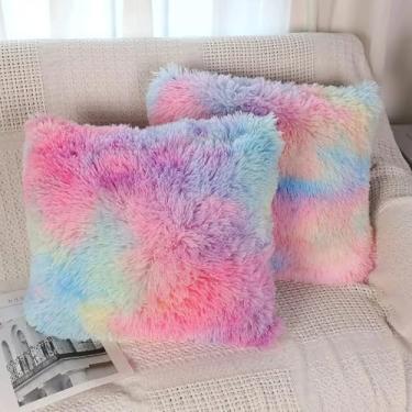 Imagem de Almofada Decorativa Peluda Felpuda 45x45 cm | Almofada Antialérgica com Enchimento de Fibra Siliconada, Macia e Confortável para Sofá Quarto Escritório (tie dye)