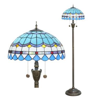 Imagem de Luminária de chão estilo Tiffany [2 lâmpadas][40,6 cm L x 157,5 cm A] Luminária decorativa para casa, estilo mediterrâneo com vitrais antigos, ideal para leitura em sala de estar, quarto, co