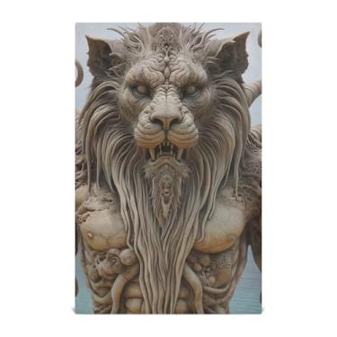 Imagem de Conjunto de toalha de prato de cozinha com criatura de monstro leão fofo toalha de prato panos decorativos panos macios absorventes 45 x 71 cm, pacote com 4