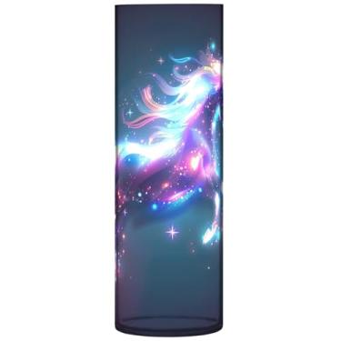 Imagem de Vaso cilíndrico de unicórnio iridescente colorido vaso de flores de plástico personalizado vaso grande floral fofo decoração de casa estética, 30 cm x 9,9 cm