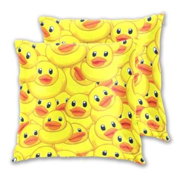 Imagem de Joitme Conjunto de 2 capas de almofadas com estampa de patos amarelos desenhos animados, fronhas grandes para sala de estar, 50 x 50 cm, 2 peças
