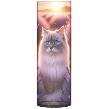 Imagem de Ragdoll Gato Lavanda Flores Cilindro Vaso de Flores para Mesa Vaso Grande de Plástico Bonito Decoração de Mesa Personalizada, 30 cm x 9,9 cm