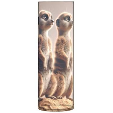 Imagem de Meerkats Vasos de plástico de animais fofos e vasos de flores cilíndricos para centros de mesa floral decoração de outono estética, 30 cm x 9,9 cm
