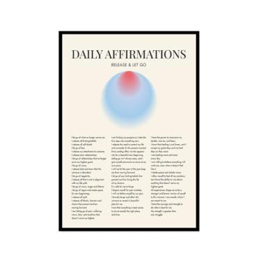 Imagem de Impressão de pôster de arte de parede com citações diárias de afirmação positiva gradiente aura pintura estética impressões sala de estar decoração de casa (SKU7,12 x 45,7 cm = (30 x 45 cm), moldura